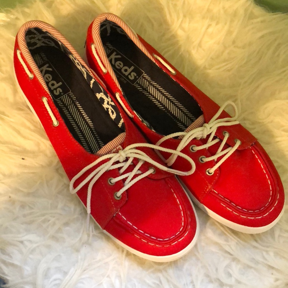 Red KEDS slip on shoes